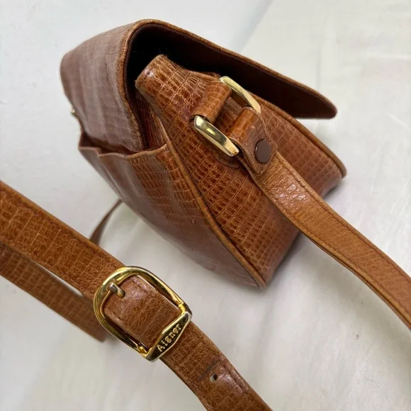 ETIENNE AIGNER vintage croc embossed cognac leather crossbody bag - Picture 9 of 16